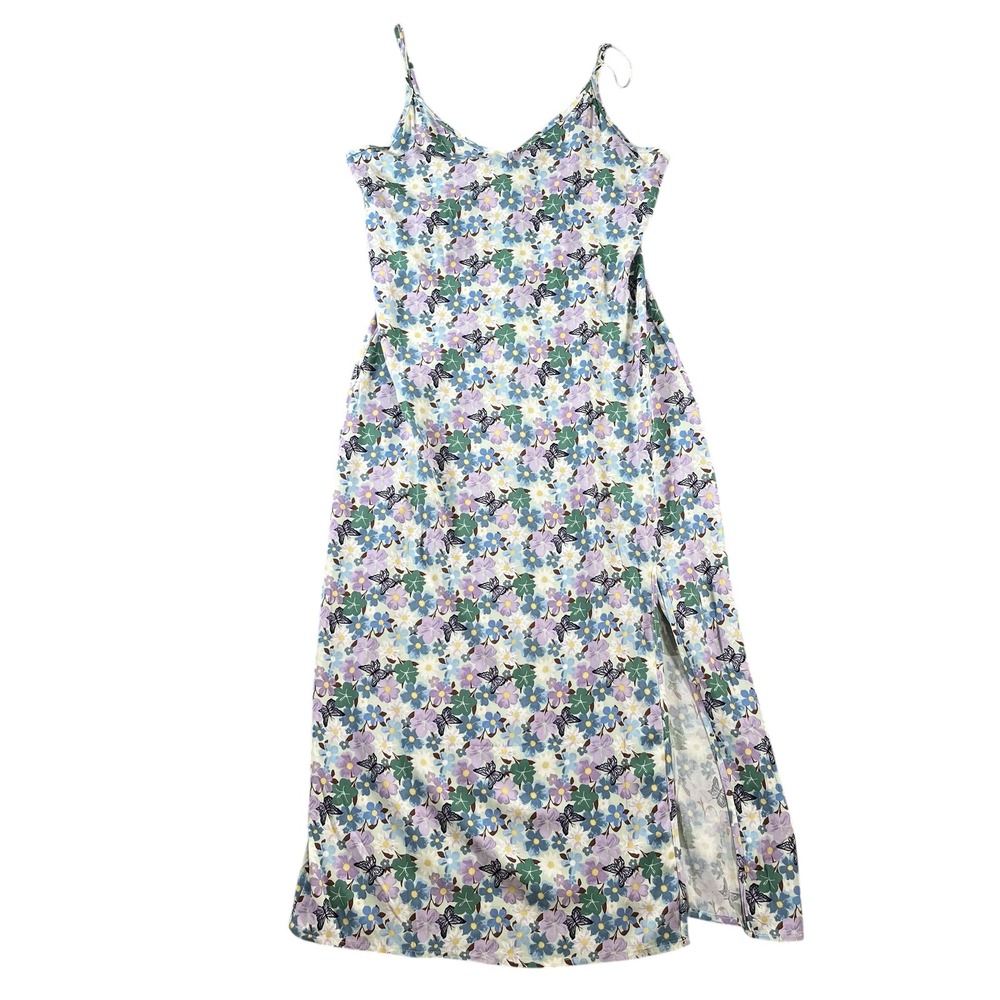LA Hearts PacSun Floral Butterfly Midi Dress Sz Small Blue Purple Green Slit NWT